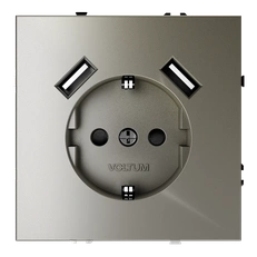 Изображение Розетка встраиваемая VOLTUM S70 с заземлением и защитными шторками 16А с USB A+A (шелк)