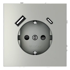 Изображение Розетка встраиваемая VOLTUM S70 с заземлением и защитными шторками 16А с USB A+С (сталь)