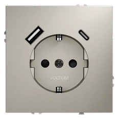 Изображение Розетка встраиваемая VOLTUM S70 с заземлением и защитными шторками 16А с USB A+С (кашемир)